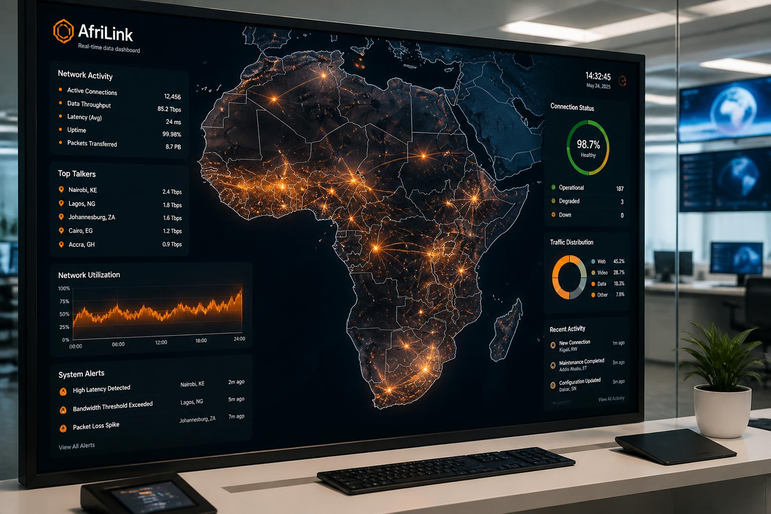 Operations map of Africa on a data console